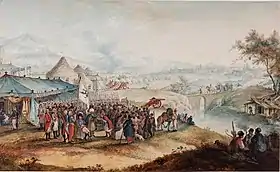 Novosjemakhanskij Gasim Khan aflægger ed som russisk borger 1796 ved det russiske ekspeditionskorps, maleri slut 1790’erne, G.S Sergeev