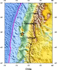 Jordskælvets epicenter − Kort fra USGSUnited States Geological Survey