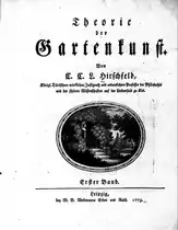 Titelbladet fra første bind afTheorie der Gardenkunst, 1779