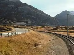 Vej og togbane på Bernina