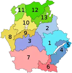 Kommuner i Vestmakedonien. 1-5 ligger i Kozani