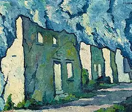 Ødelagte franske huse i Montigny, 1916