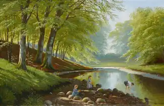 Legende børn ved åløb i skoven, ukendt dato