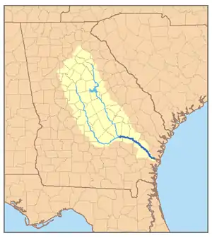 Kort over  Altamaha Rivers afvandingsområdemed de to hovedtilløb  Ocmulgee River og  Oconee River.