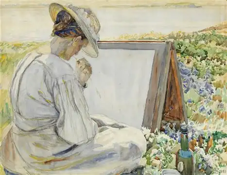 Fritz Syberg: Anna Syberg ved staffeliet, 1910