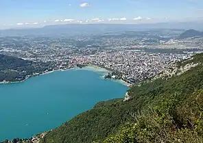 Annecy søen med Annecy i baggrunden.
