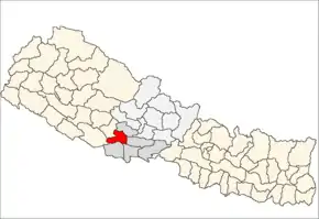 Arghakhanchi District i Lumbini Zone (grå) i Western Development Region (grå + lysegrå)