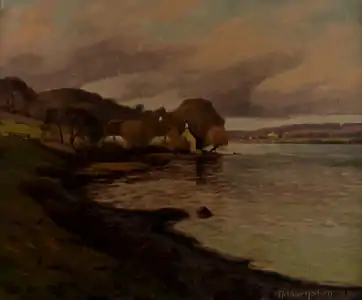 Landskab med gård ved vandet, 1932