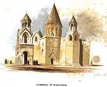 Katedralen i 1854, tegnet af herr Graeb efter August von Haxthausens skitser