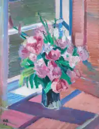 Opstilling i vase med rosa blomster, 1922