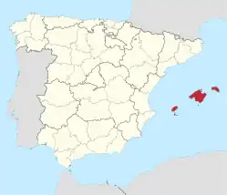 De Baleariske Øers beliggenhed i Spanien