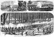 Logans division i slag med konfødererede ved Fourteen Mile Creek