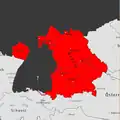 Kort over Bayern (med det vestlige Pfalz til venstre).