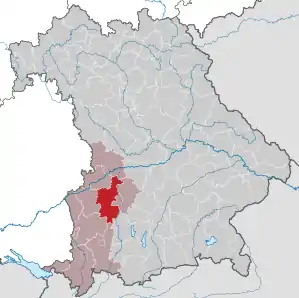 Beliggenheden af Landkreis Augsburg i Bayern (klikbart kort)