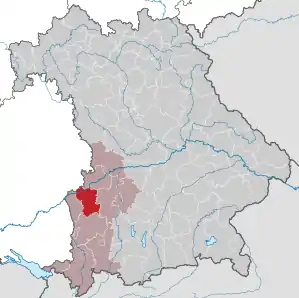 Beliggenheden af Landkreis Günzburg i Bayern (klikbart kort)
