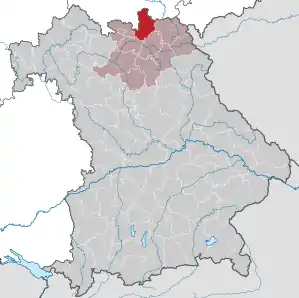 Beliggenheden af Landkreis Kronach i Bayern (klikbart kort)