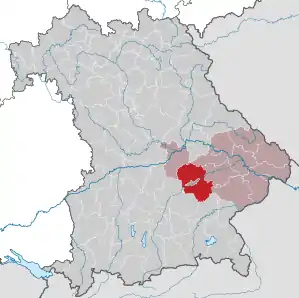 Beliggenheden af Landkreis Landshut i Bayern (klikbart kort)