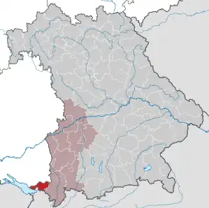 Beliggenheden af Landkreis Lindau i Bayern (klikbart kort)