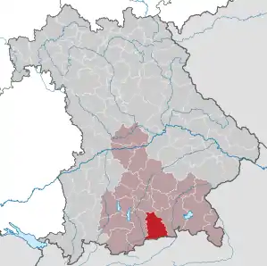 Beliggenheden af Landkreis Miesbach i Bayern (klikbart kort)