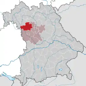 Beliggenheden af Landkreis Neustadt an der Aisch-Bad Windsheim i Bayern (klikbart kort)