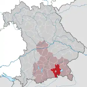Beliggenheden af Landkreis Rosenheim i Bayern (klikbart kort)