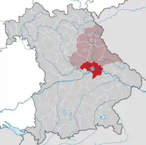 Beliggenheden af Landkreis Regensburg i Bayern (klikbart kort)