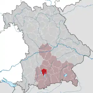Beliggenheden af Landkreis Starnberg i Bayern (klikbart kort)