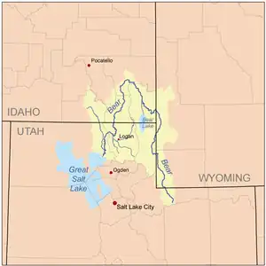 Kort over Bear Rivers afvandingsområde.