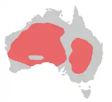 Udbredelse markeret med rød