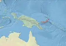 Udbredelse markeret med rød