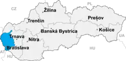 Regionen Bratislavas placering i Slovakiet