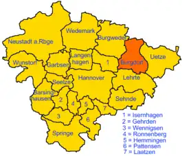 Burgdorfs beliggenhed i Region Hannover