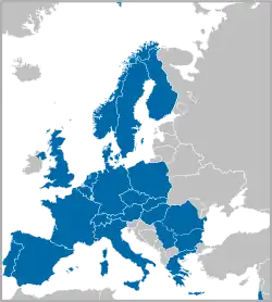 Kort, der viser CERN's medlemslande