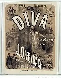 Plakat til La Diva af Offenbach, 1869