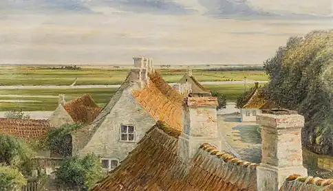 Udsigt fra bispegården i Ribe imod Hovedengen, 1903