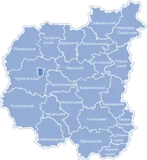 Kort over oblastens rajoner