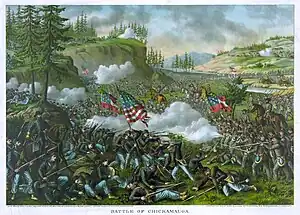 Slaget ved Chickamauga, litografih af Kurz og Allison, 1890.