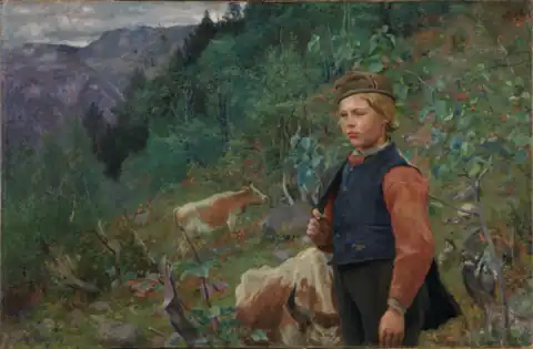 Forfatteren Aasmund Olavsson Vinje som hyrdedreng, gjetergutt, 1887