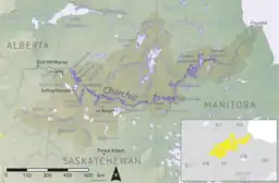Churchill River afvandingsområde (vist med gult).