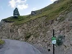 Sidste skilt med stigningens data set fra opkørslen på 'bagsiden' af Alpe d'Huez