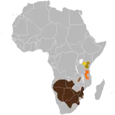 Udbredelsen af underarterne: C. t. taurinus C. t. cooksoni C. t. johnstoni C. t. albojubatus C. t. mearnsi