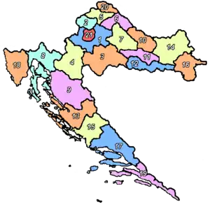 Nummereret kort over Kroatiens distrikter