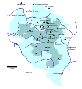 Kort der viser placeringen af Parc national des Écrins
