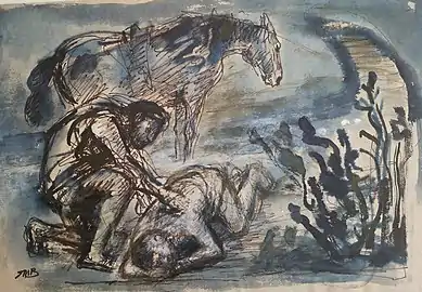 Den Barmhjerige Samaritan. Blandet teknik. Ca. 1970.