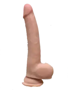 Billedet viser en realistisk dildo med bevægelig hud