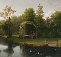 Løvhytte bevokset med kaprifolier i Sanderumgaards have