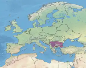 Kort der viser placeringen af Balkan blandede skove