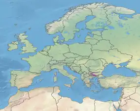 Kort der viser placeringen af Rodope montane blandede skove