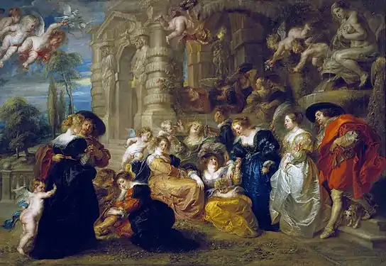 Rubens: El jardín del Amor, 'Kærlighedshaven' 198 × 283 cm, olie på lærred Museo del Prado, Madrid, 1632-33