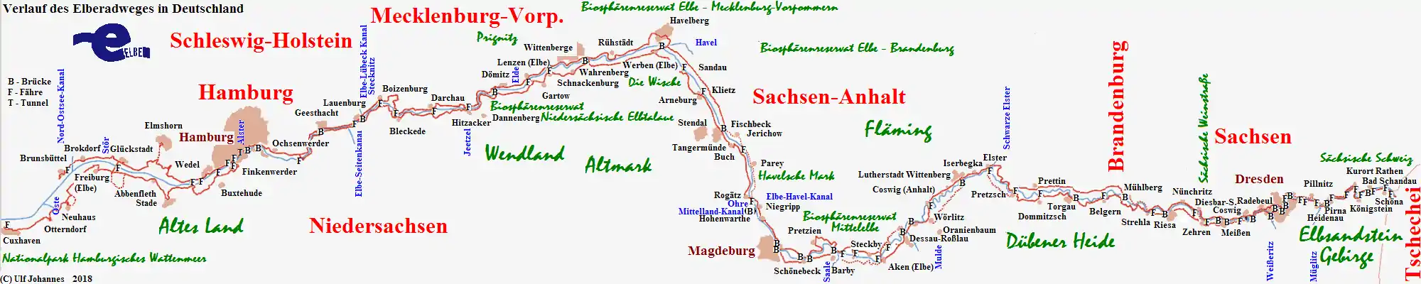 Elberadweges forløb i Tyskland